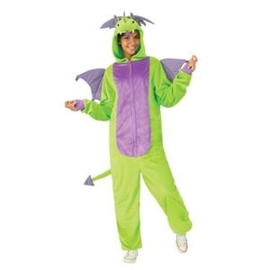 Kids Dragon Halloween Costume Onesie – Hooded Plush Jumpsuit with Tail and Detachable Wings Green Colour, Small - Medium