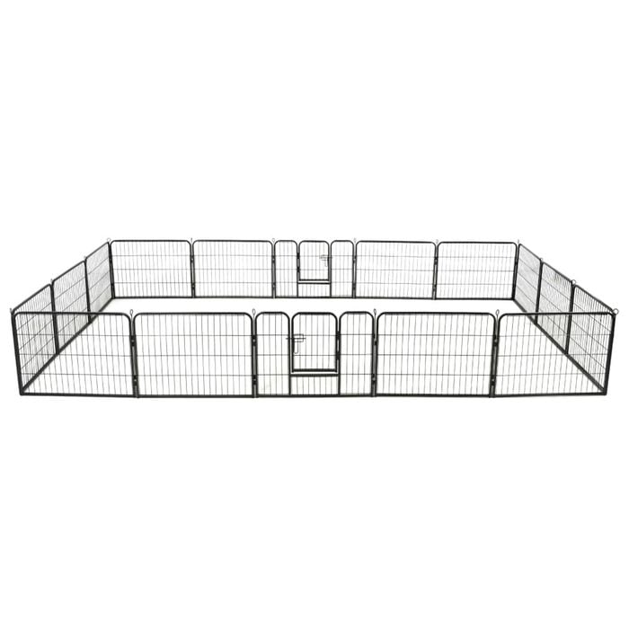 vidaXL Dog Playpen 16 Panels Steel 60x80cm Black Pet Puppy Exercise Kennel