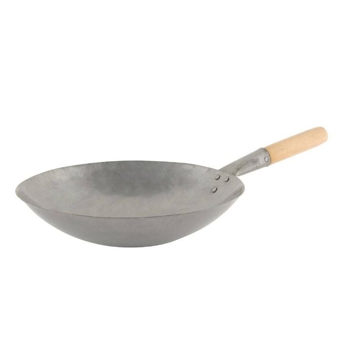 Chef Inox Cast Iron Asian Wok Round Base Wooden Handle 400mm Commercial Kitchen Cookware