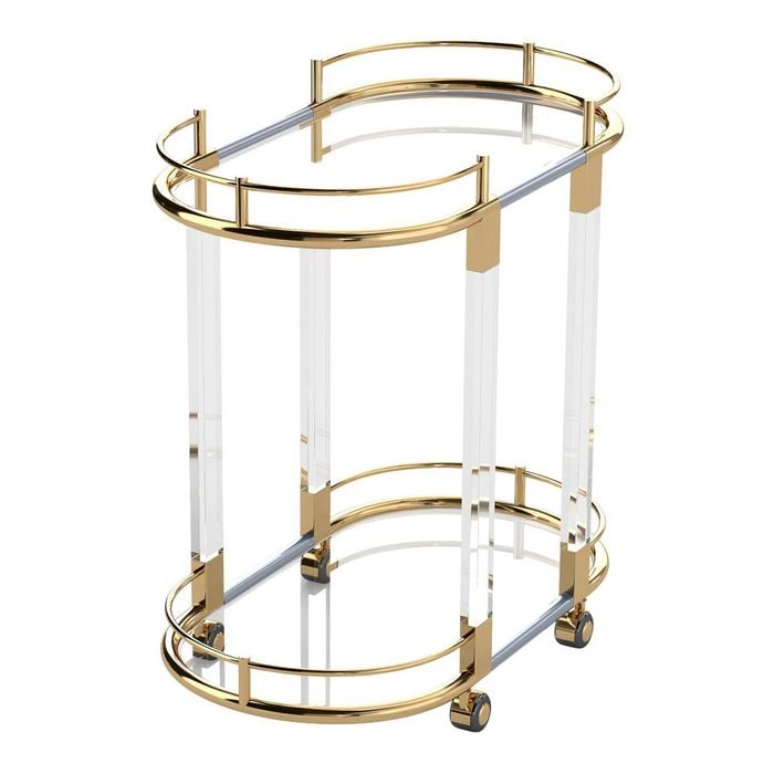 Soho 2 Tier Oval Acrylic Bar Cart Gold