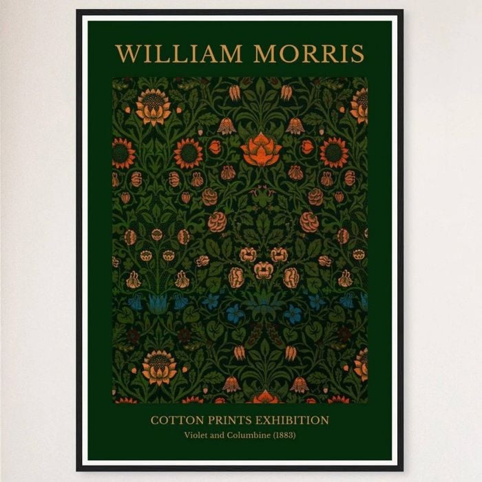 Galrie William Morris Cotton Prints Exhibition Artwork Violet and Columbine (1883) Home, Black Frame, A4 21 x 30cm (8 x 12inch)
