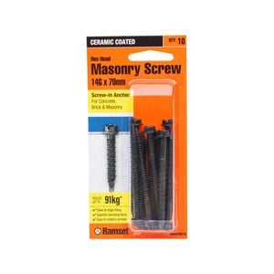 Ramset 14g x 70mm Black Hex Head Masonry Screw - 10 Pack