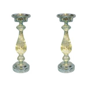 2PK Glass 34cm Taper Stick LED Candle Holder Decor - Misty