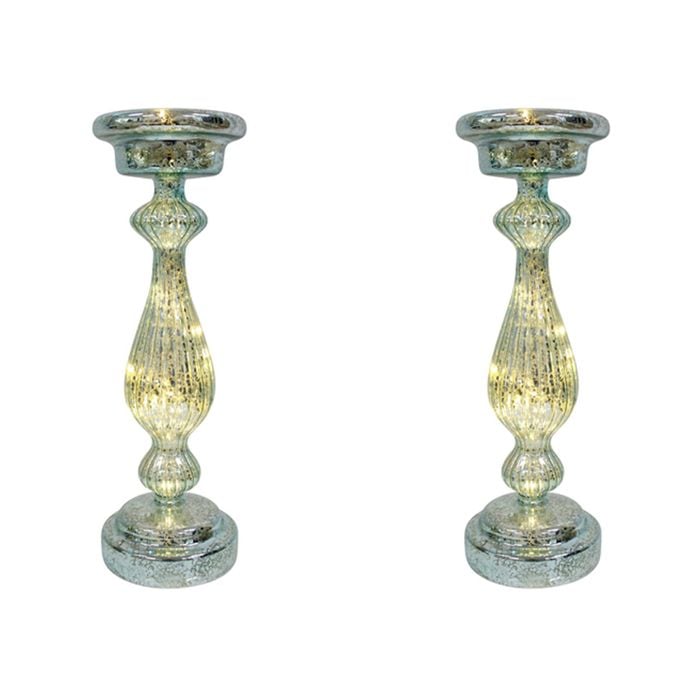 2PK Glass 34cm Taper Stick LED Candle Holder Decor - Misty