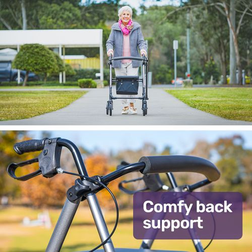 EQUIPMED 4 Wheel Lightweight Rollator Walker, Aluminium Frame, Seat ...