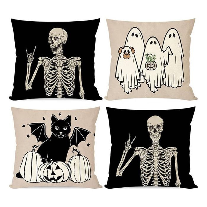 Catzon 4 Pcs Scary Throw Pillow Covers Linen Cushion Case for Decor 45X45cm