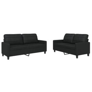vidaXL Sofa Set with Cushions 2-Seater Sofa Couch 2 Piece Black Faux Leather