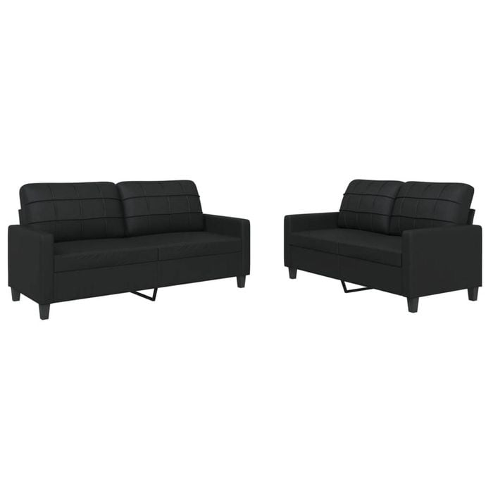 vidaXL Sofa Set with Cushions 2-Seater Sofa Couch 2 Piece Black Faux Leather