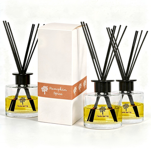 Nicola Spring Glass Reed Diffusers 200ml - Pumpkin Spice - Pack Of 3 Autumn Spiced Fragrance With 8 Reeds Each Scent
