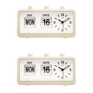 2PK Leni 11x20cm Flipper Table Alarm Clock With Manual Flip Day And Date Cream