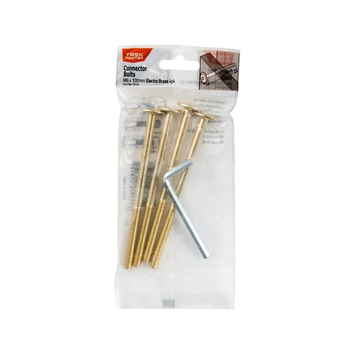 Taskmaster M6 x 100mm Electro Brass Connector Bolts - 4 Pack - Electro ...