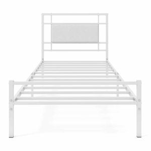 Costway Single Bed Frame Platform Upholstered Headboard Metal