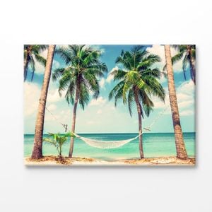 Hammock with Palm Trees near Sea Print 100% Australian Made 180x120cm (Stretched Canvas)