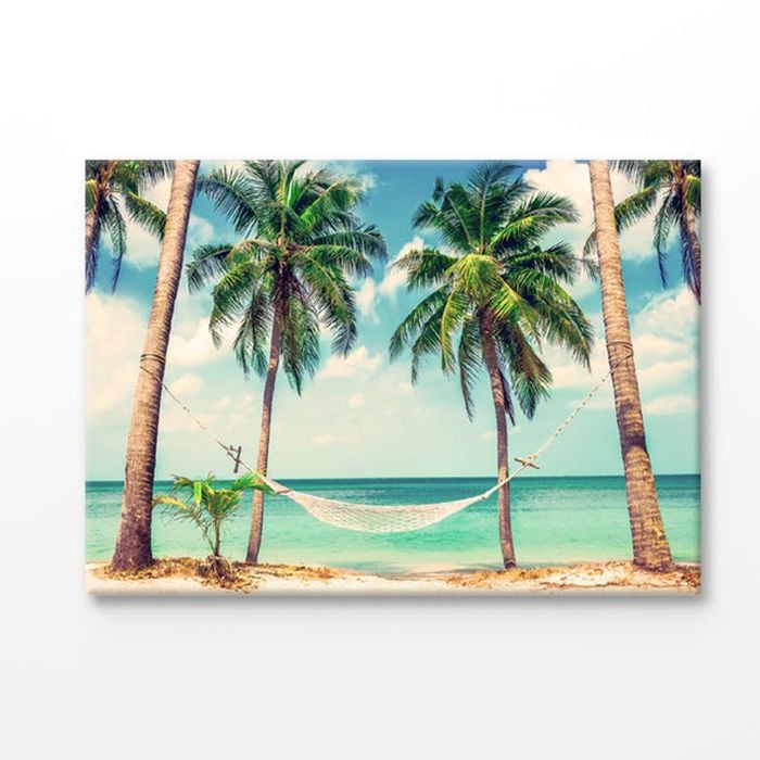 Hammock with Palm Trees near Sea Print 100% Australian Made 180x120cm (Stretched Canvas)