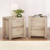 HOMFURN Set of 2 Bedside Tables, 2 Drawers Each, Natural Wood
