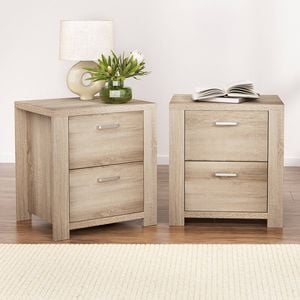 HOMFURN Set of 2 Bedside Tables, 2 Drawers Each, Natural Wood