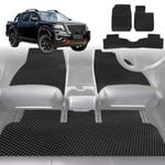 6D Diamond Car Floor Mats for Nissan Navara Dual Cab (Pro-4x With Factory Plastic Tub Liner)2022-Current-Full Set-Black