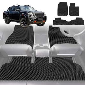 6D Diamond Car Floor Mats for Nissan Navara Dual Cab (Pro-4x With Factory Plastic Tub Liner)2022-Current-Full Set-Black