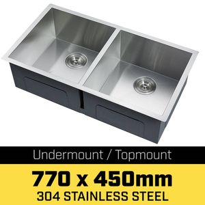 Kartrite 304 Stainless Steel Undermount Topmount Kitchen Laundry Sink - 770 x 450mm