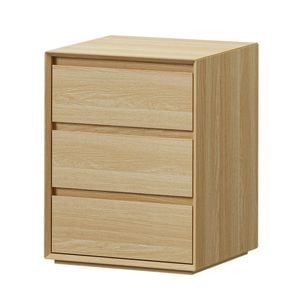 Oikiture Bedside Table 3 Drawers Nightstand Side Storage Handle-free Natural
