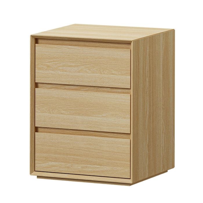 Oikiture Bedside Table 3 Drawers Nightstand Side Storage Handle-free Natural