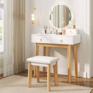 Costway 3-Color LED Lighted Makeup Dressing Table Vanity Set w/Mirror White