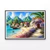 Beach with Mountains, Houses  Print 100% Australian Made 120x90cm  (Poster)