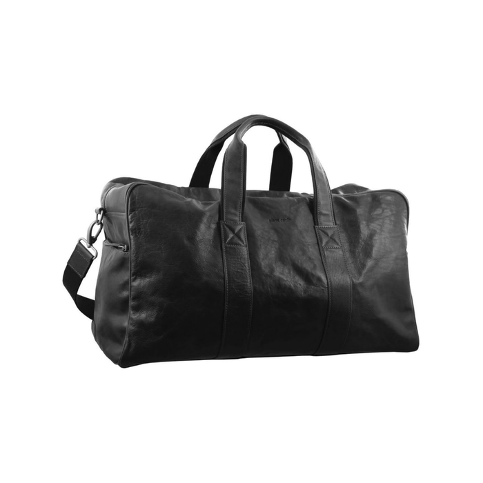 Pierre Cardin Rustic Leather Travel Bag Overnight Business Weekend Luggage Black