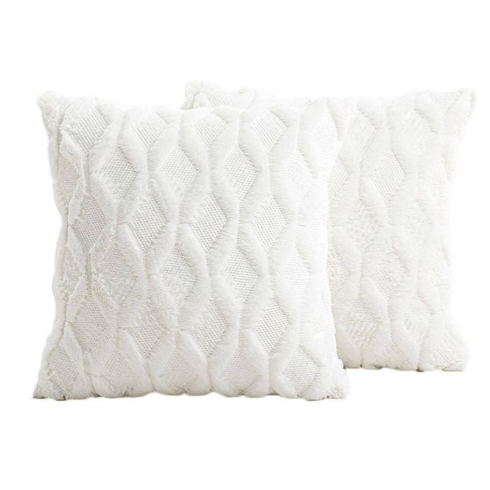 Catzon 2 Pcs Faux Wool Throw Pillow Covers Farmhouse Couch Pillowcases 50X50cm-White