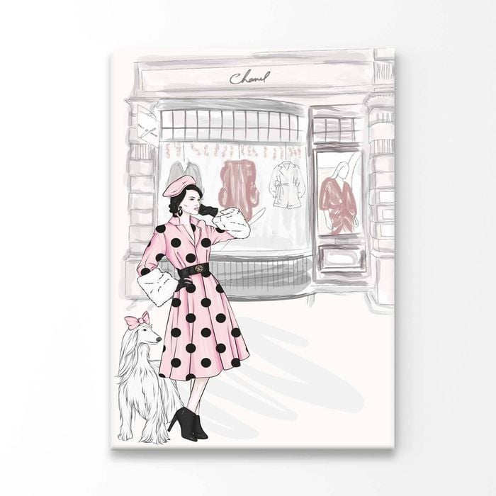 Pink Lady With Her Dog Fashion Print 100% Australian Made 90x120cm (Stretched Canvas)