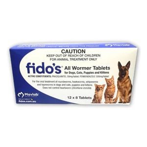 96pc Fidos Allwormer Tablets Dewormer Worm Treatment Pet Medication