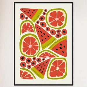Galrie Vibrant Red Fruits Art Print for Kitchen Decor - Abstract Fruit Collection, Black Frame, A2 42 x 60cm (16 x 24inch)
