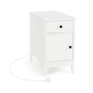 Costway End Table Narrow Nightstand Side Table w/USB Ports & Outlets - White