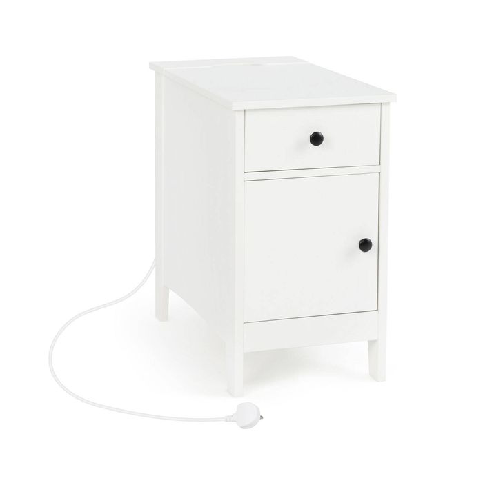 Costway End Table Narrow Nightstand Side Table w/USB Ports & Outlets - White