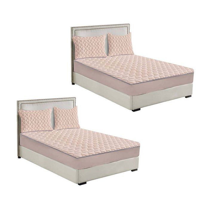 SOGA 2 Pack Beige Queen Clover Quilted Fleece Mattress Cover Sets with 4 Pillowcases