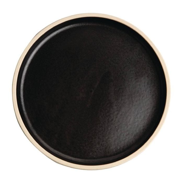 Olympia Flat Round Plate Canvas Delhi Black 180mm Pack Of 6 Stoneware Tableware