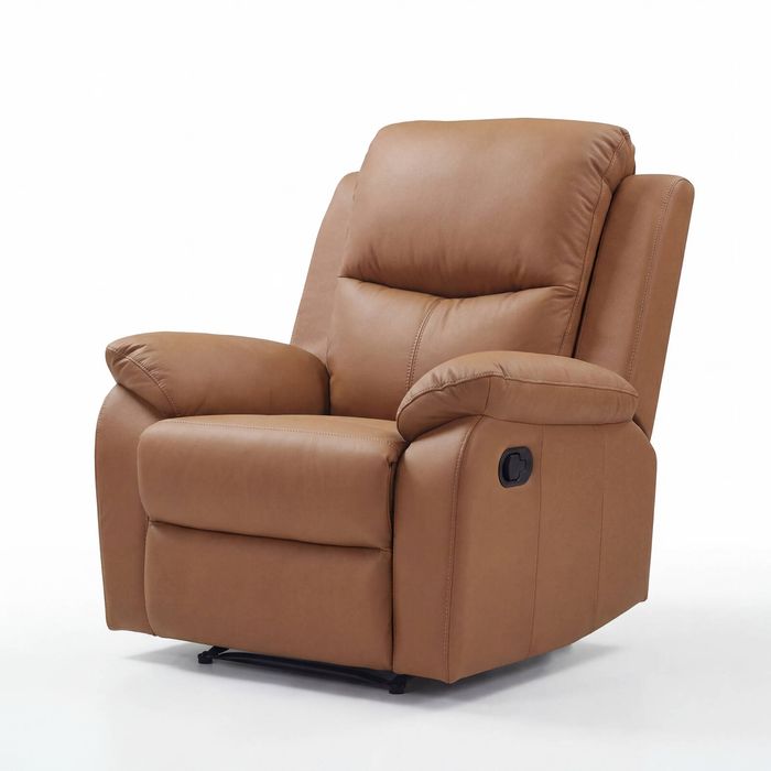 Duke Single Seater Manual Recliner Chair Genuine Leather Tan