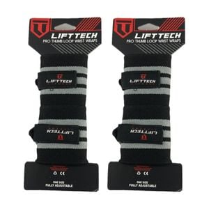 2x 2pc Lift-tech Pro Thumb Loop Wrist Support Adjustable Wrap Black Stripes 20in