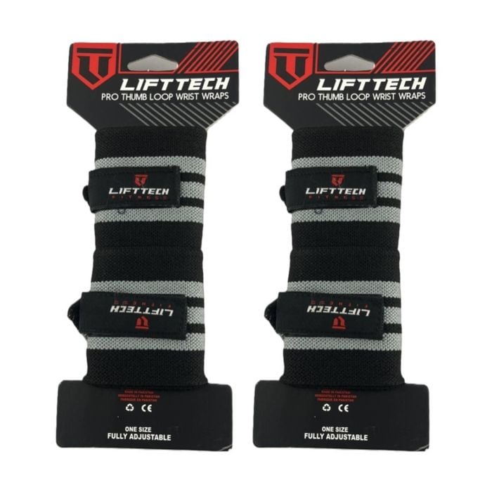 2x 2pc Lift-tech Pro Thumb Loop Wrist Support Adjustable Wrap Black Stripes 20in