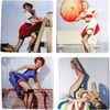 4pc LVD Ceramic Coasters Table Protector Square 9x9cm - Retro Girls