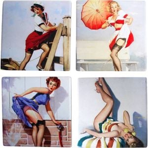 4pc LVD Ceramic Coasters Table Protector Square 9x9cm - Retro Girls