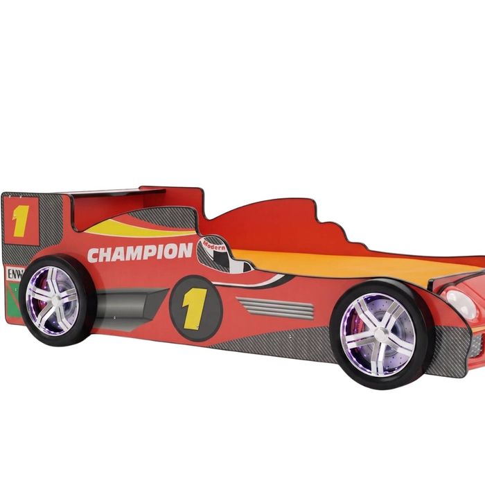 Racing Car Bed Frame with LED Lights Red - Single