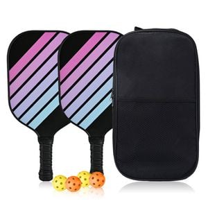Catzon Pickleball Paddle Set Lightweight Fiberglass Surface Paddles Set Of 2 With 4 Balls 1 Bag-blackpurple