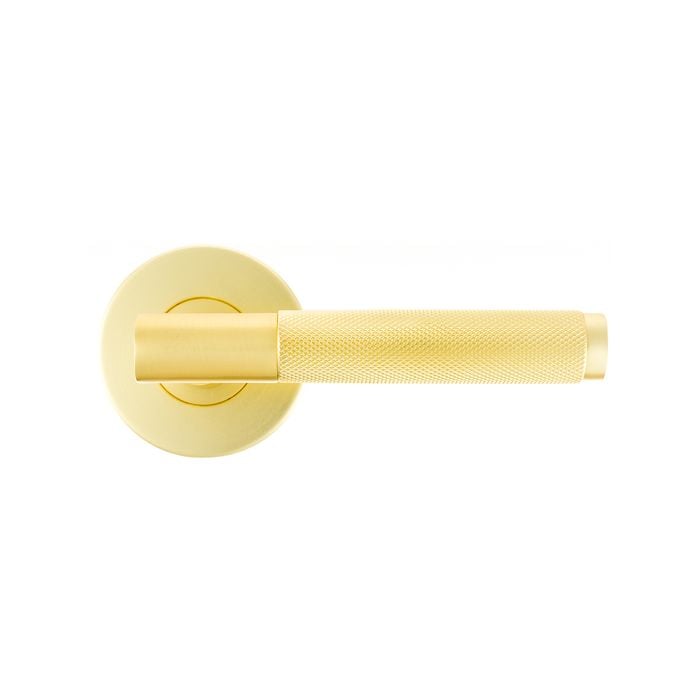 Ikonic Brushed Brass Knurled Dummy Lever Set
