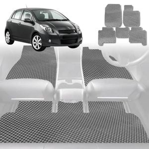 6D Diamond Car Floor Mats for Toyota Yaris 2005-2010-Full Set-Grey-Outback GT