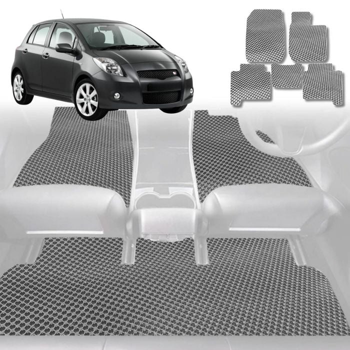 6D Diamond Car Floor Mats for Toyota Yaris 2005-2010-Full Set-Grey-Outback GT