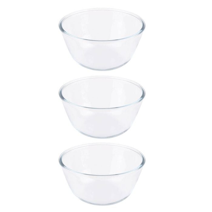 3PK Daily Bake Borosilicate Glass Mixing Bowl 19cm/1.5L - Clear