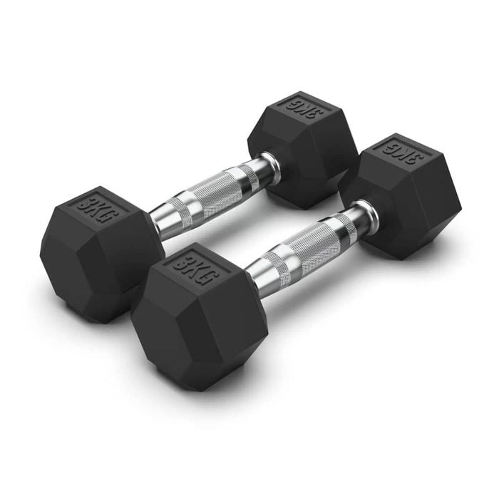 2 Pack of 3kg Dumbell - Total 6kg Hex Rubber Coat Iron Dumbells