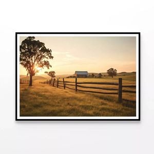 A Serene Farm Scene at Sunset  Print 100% Australian Made 120x90cm  (Poster)