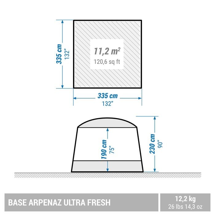 Decathlon | Camping Living Room With Poles - Base Arpenaz Ultrafresh - 10 Person - One Size | Green | 8755624